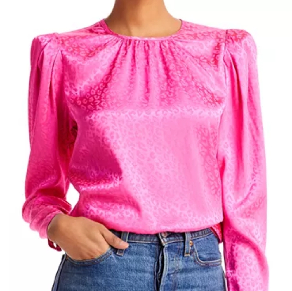 Aqua pink jacquard blouse. Size Large.